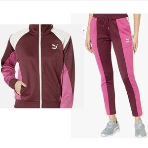 Puma Retro Style Cotton Blend Maroon and Pink Track Suit Set Size Small